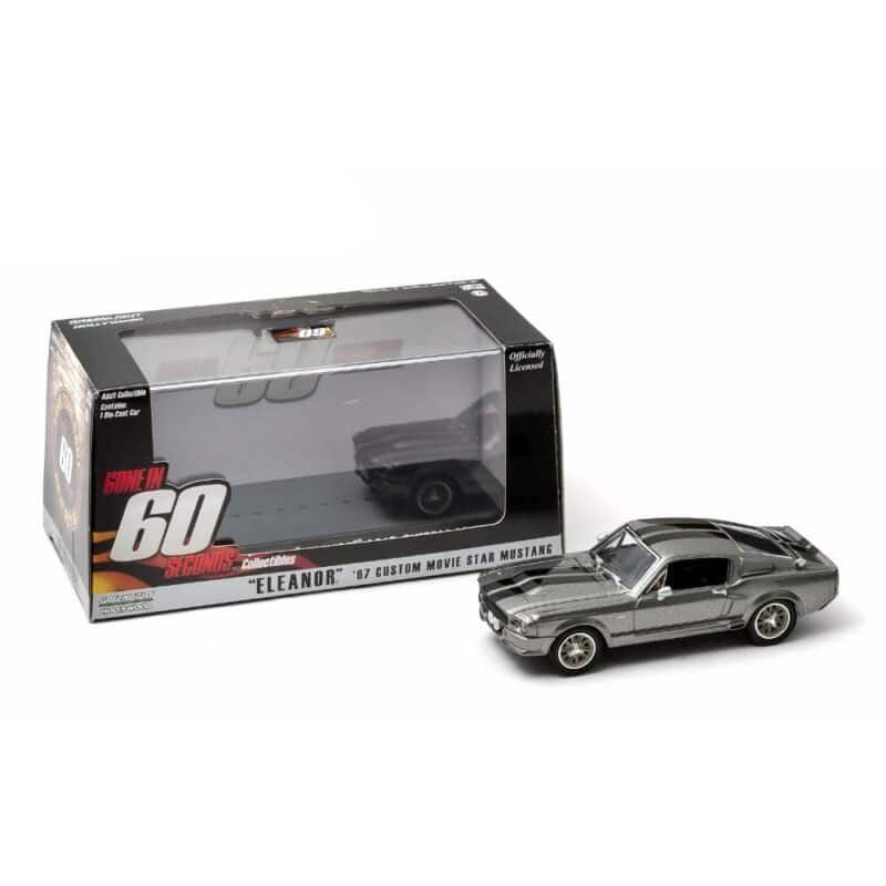 Miniatura coche Ford Mustang Eleanor 1967 gris película 60 segundos a escala 1/43 en embalaje de urna con soporte Greenlight