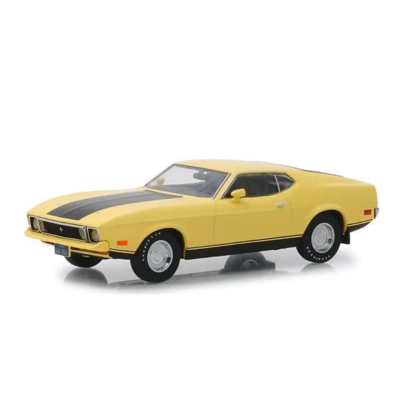 Miniatura coche Ford Mustang Mach 1 Eleanor 1973 amarillo película 60 segundos a escala 1/43 Greenlight lateral delantero