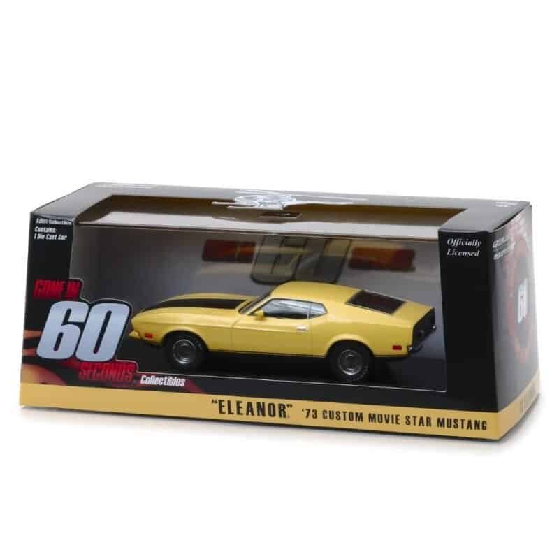 Miniatura coche Ford Mustang Mach 1 Eleanor 1973 amarillo película 60 segundos a escala 1/43 en embalaje de urna con soporte Greenlight