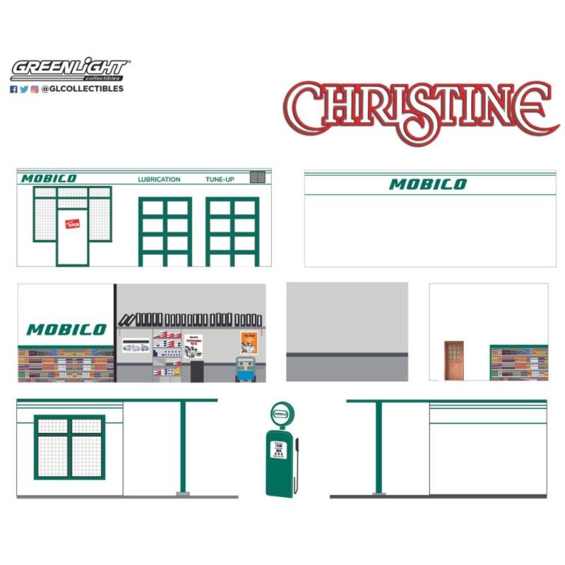 Ilustración gasolinera Mobico de la película Christine Greenlight