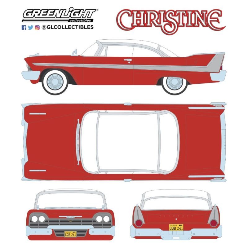 Ilustración coche Plymouth Fury 1959 rojo de la película Christine Greenlight