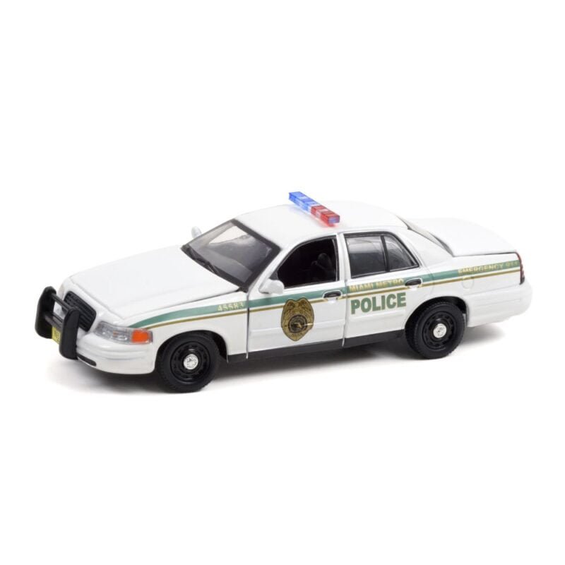 Miniatura coche de policía Ford Crown Victoria blanco - Policía Metropolitana de Miami de la serie Dexter a escala 1/43 Greenlight