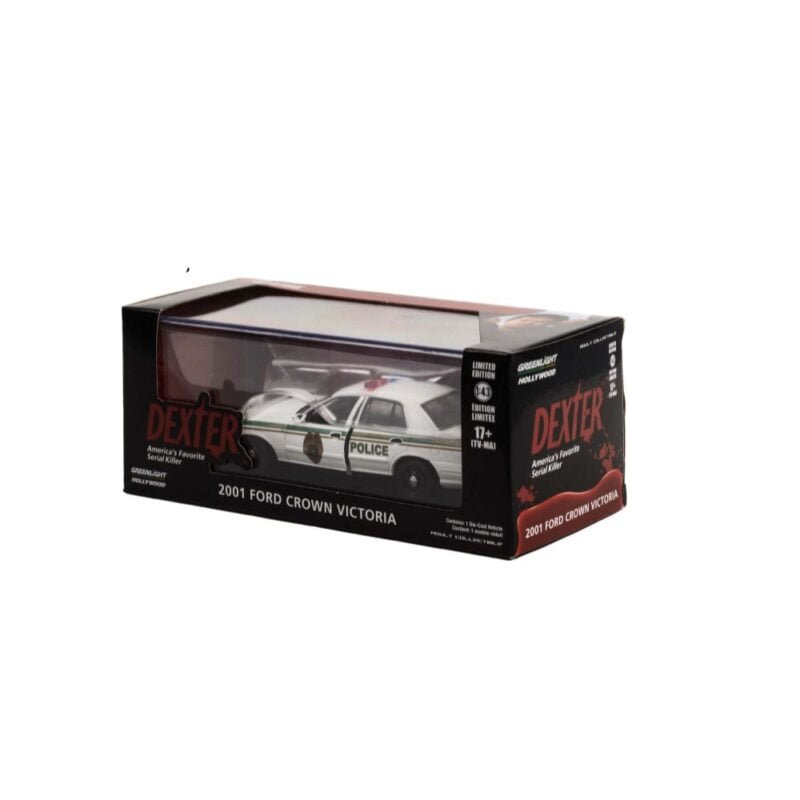 Miniatura coche de policía Ford Crown Victoria blanco - Policía Metropolitana de Miami de la serie Dexter a escala 1/43 Greenlight