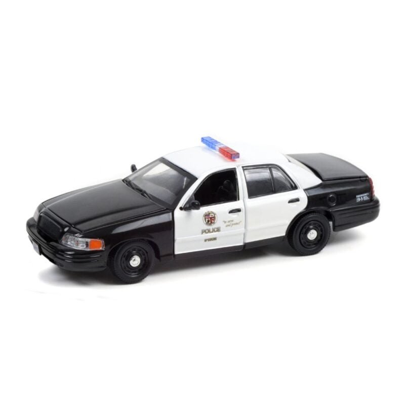 Miniatura coche de policía Ford Crown Victoria 2001 Police Interceptor blanco y negro - Los Angeles Police Department (LAPD) película Drive a escala 1/43 Greenlight