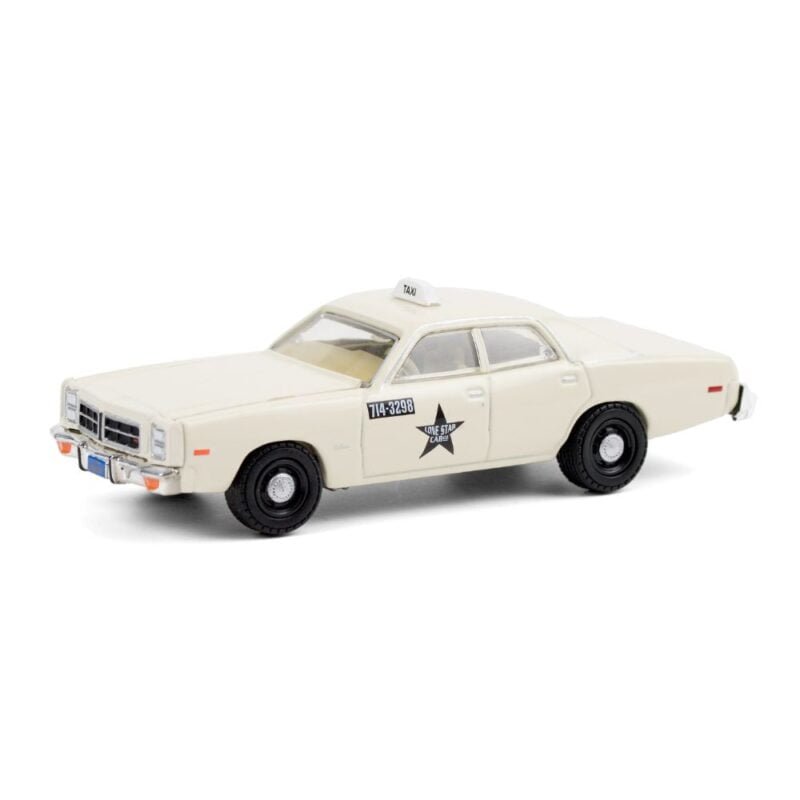 Miniatura coche Dodge Monaco 1978 Taxi blanco de la serie El Equipo A a escala 1/64 Greenlight