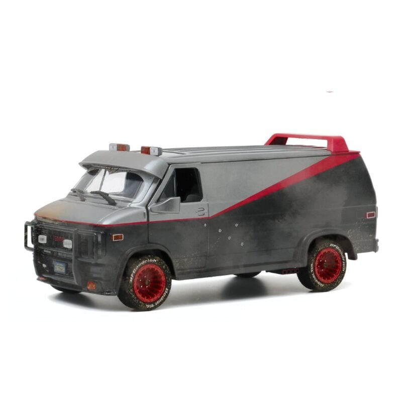 Miniatura furgoneta GMC Vandura 1983 negra sucia de la serie El Equipo A a escala 1/24 Greenlight