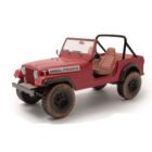 Miniatura coche Jeep CJ-7 1983 rojo Animal Preserve de la serie El Equipo A a escala 1/18 Greenlight lateral delantero