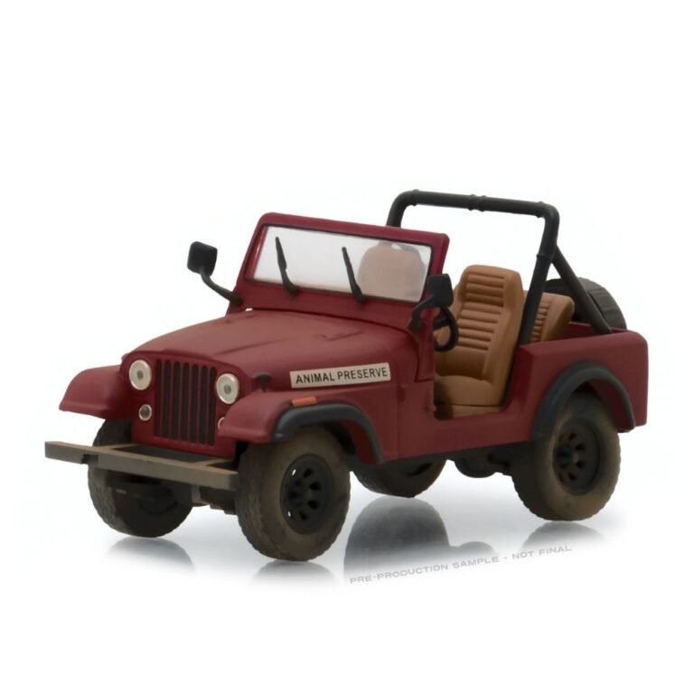 Miniatura coche Jeep CJ-7 1983 rojo Animal Preserve de la serie El Equipo A a escala 1/43 Greenlight lateral delantero