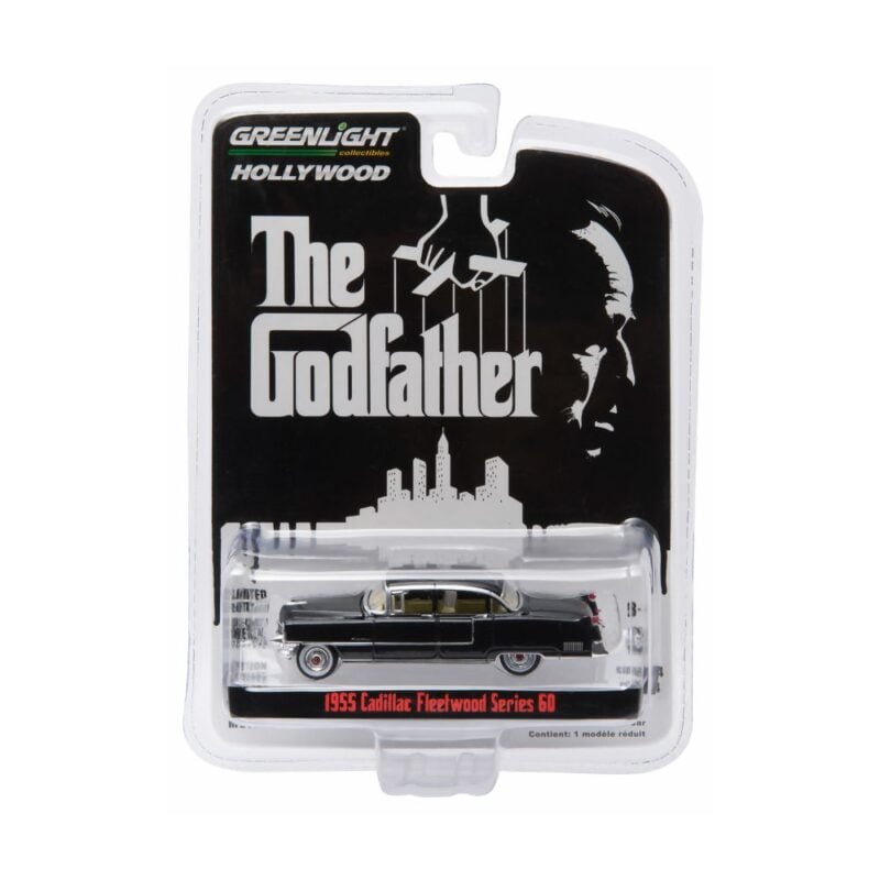 Miniatura coche Cadillac Fleetwood Serie 60 1955 negro de la película El Padrino a escala 1/64 Greenlight con embalaje blister sellado