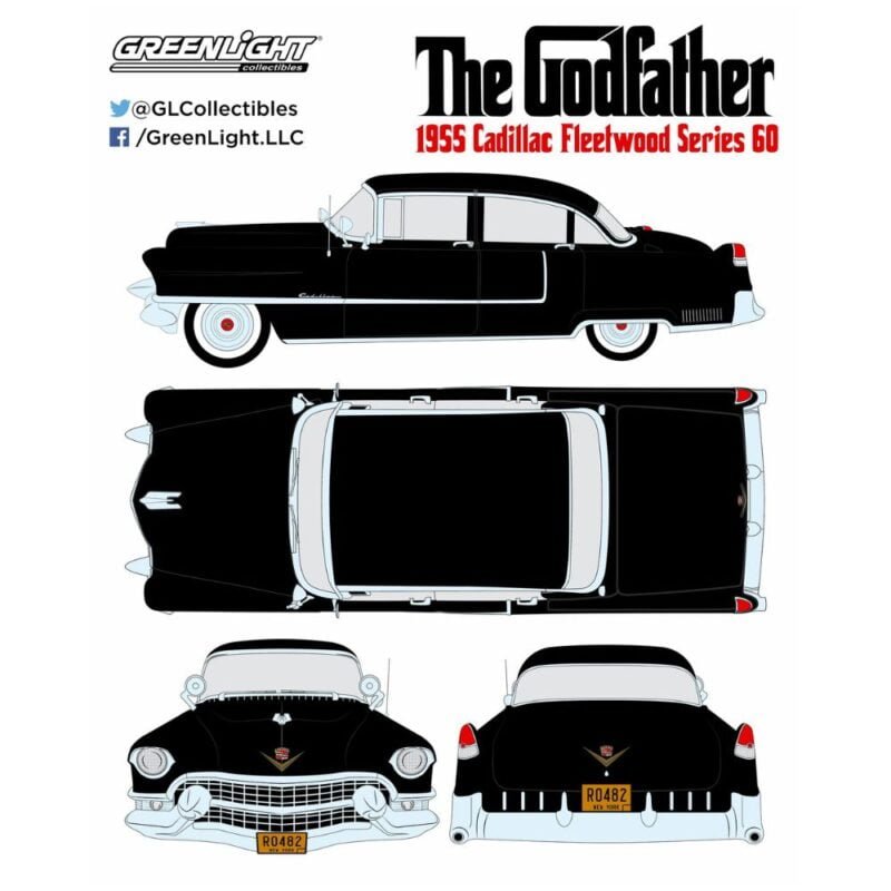 Ilustración coche Cadillac Fleetwood Serie 60 1955 negro de la película El Padrino Greenlight