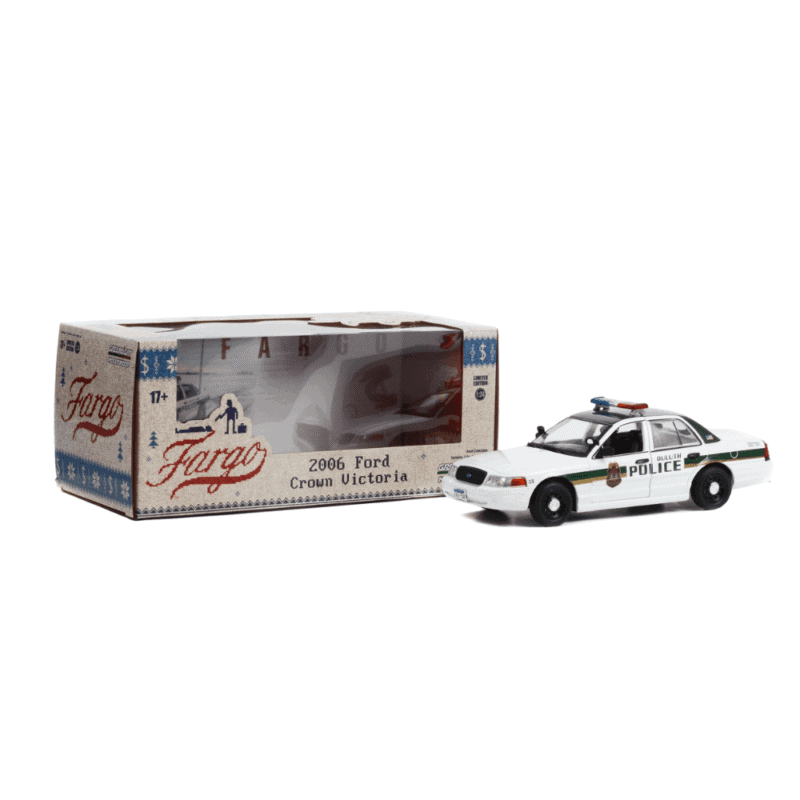 Miniatura coche policía Ford Crown Victoria Police Interceptor 2006 blanco serie Fargo a escala 1/24 Greenlight