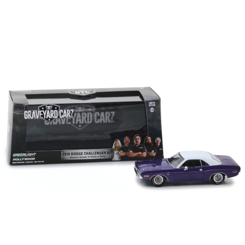 Coche Dodge Challenger R/T 1970 morado de la serie Graveyard Carz a escala 1/43 Greenlight