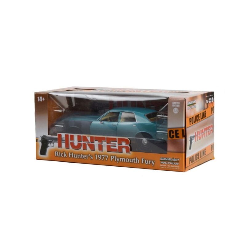 Miniatura coche Plymouth Fury 1977 azul de la serie Hunter a escala 1/24 Greenlight