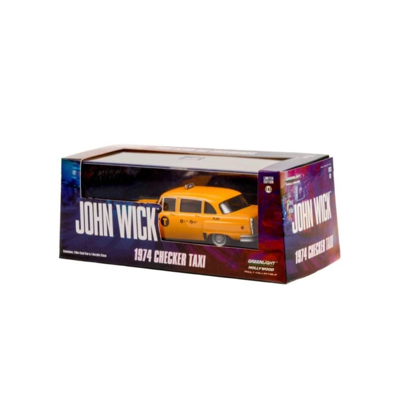 Miniatura coche Checker Motors Taxi Marathon A11 1974 amarillo de la película John Wick 3 a escala 1/43 Greenlight