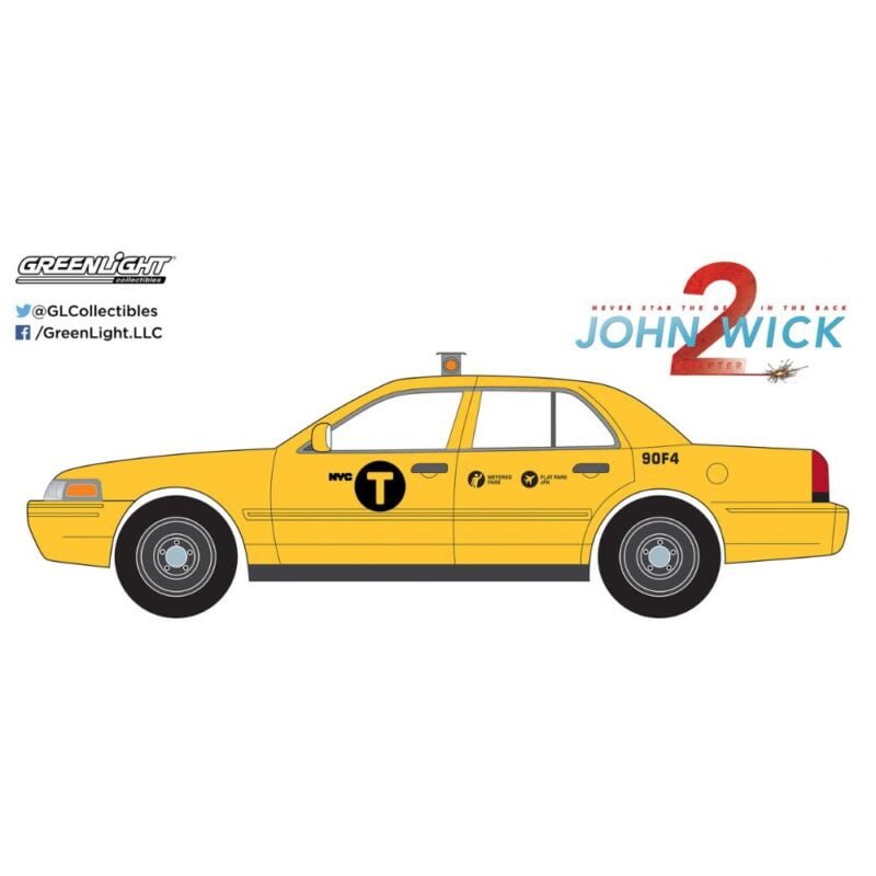 Ilustración coche Ford Crown Victoria Taxi 2008 amarillo de la película John Wick 2 Greenlight