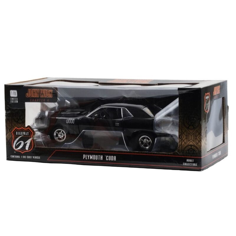 Miniatura coche Plymouth Cuda negro de la película John Wick 4 a escala 1/18 Greenlight