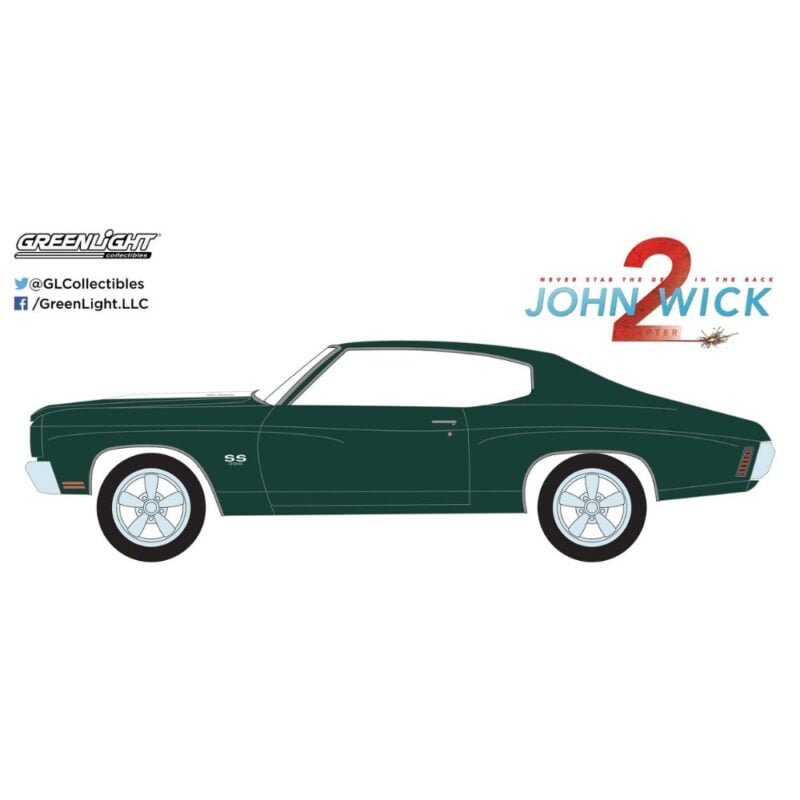 Ilustración coche Chevrolet Chevelle SS 396 1070 verde de la película John Wick 2 Greenlight