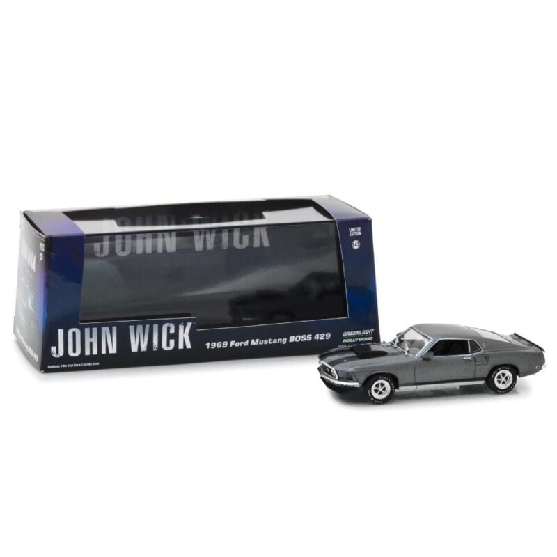 Miniatura coche Ford Mustang Boss 429 1969 gris de la película John Wick a escala 1/43 Greenlight