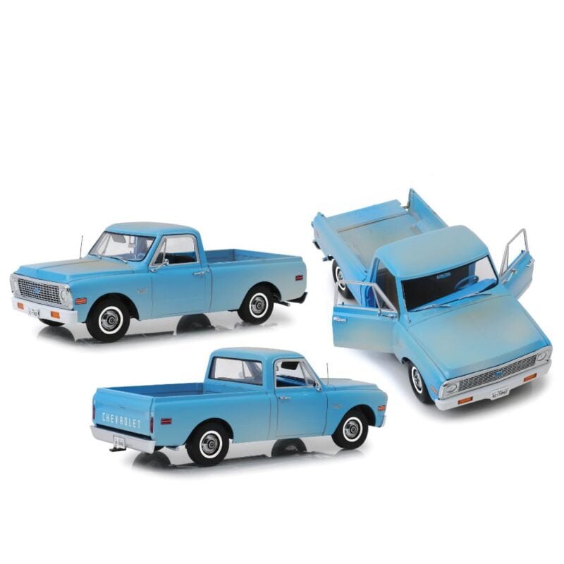 Miniatura camioneta Chevrolet C-10 1974 azul de la película La Matanza de Texas a escala 1/18 Greenlight