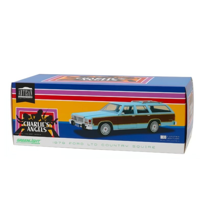 Miniatura coche ranchera Ford LTD Country Squire azul de la serie Los Ángeles de Charlie a escala 1/18 Greenlight