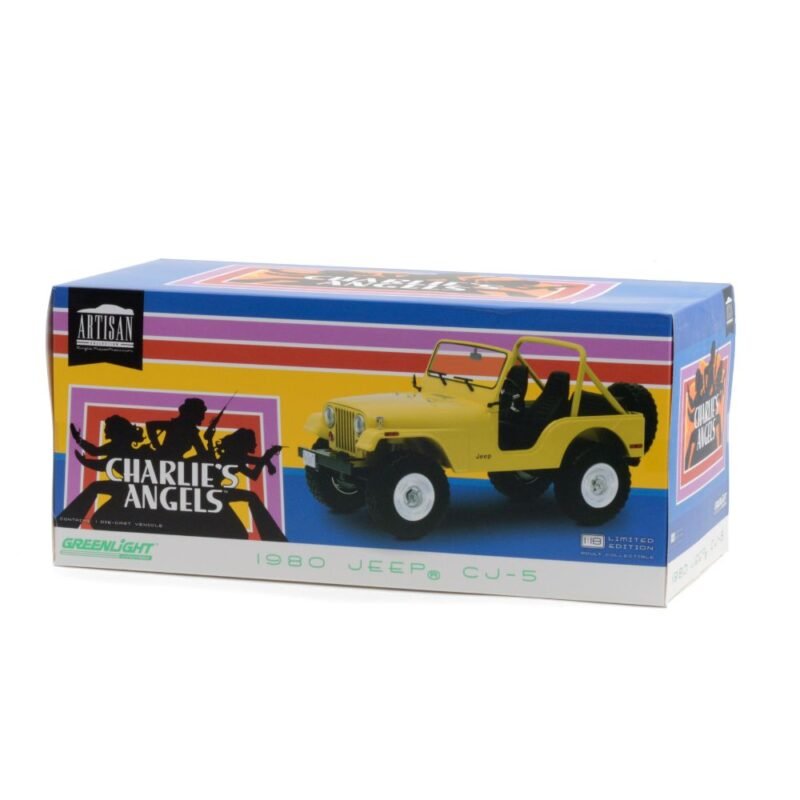 Miniatura coche todoterreno Jeep CJ-5 1980 amarillo de la serie Los Ángeles de Charlie a escala 1/18 Greenlight