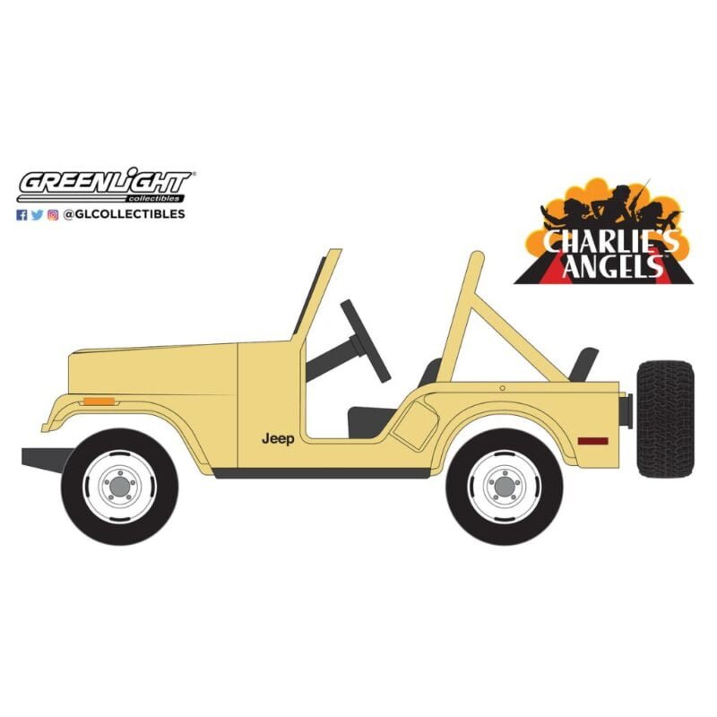 Ilustración coche todoterreno Jeep CJ-5 1980 amarillo de la serie Los Ángeles de Charlie Greenlight