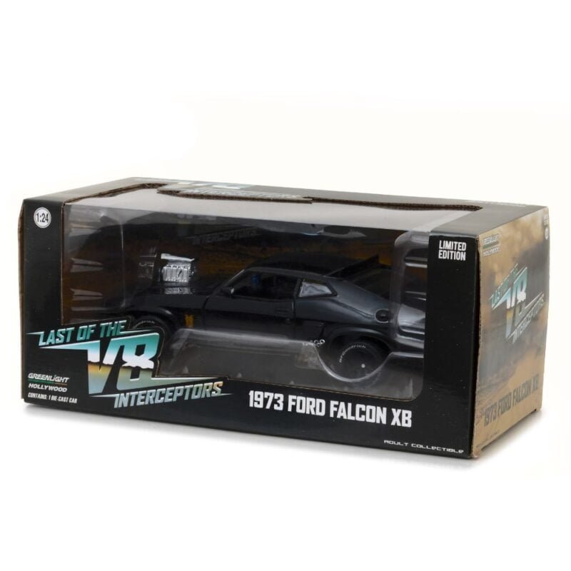 Miniatura coche Ford Falcon XB V8 1979 Interceptor negro de la película Mad Max a escala 1/24 Greenlight con caja de cartón expositora