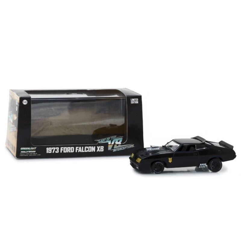 Miniatura coche Ford Falcon XB V8 1979 Interceptor negro de la película Mad Max a escala 1/43 Greenlight con caja de cartón expositora