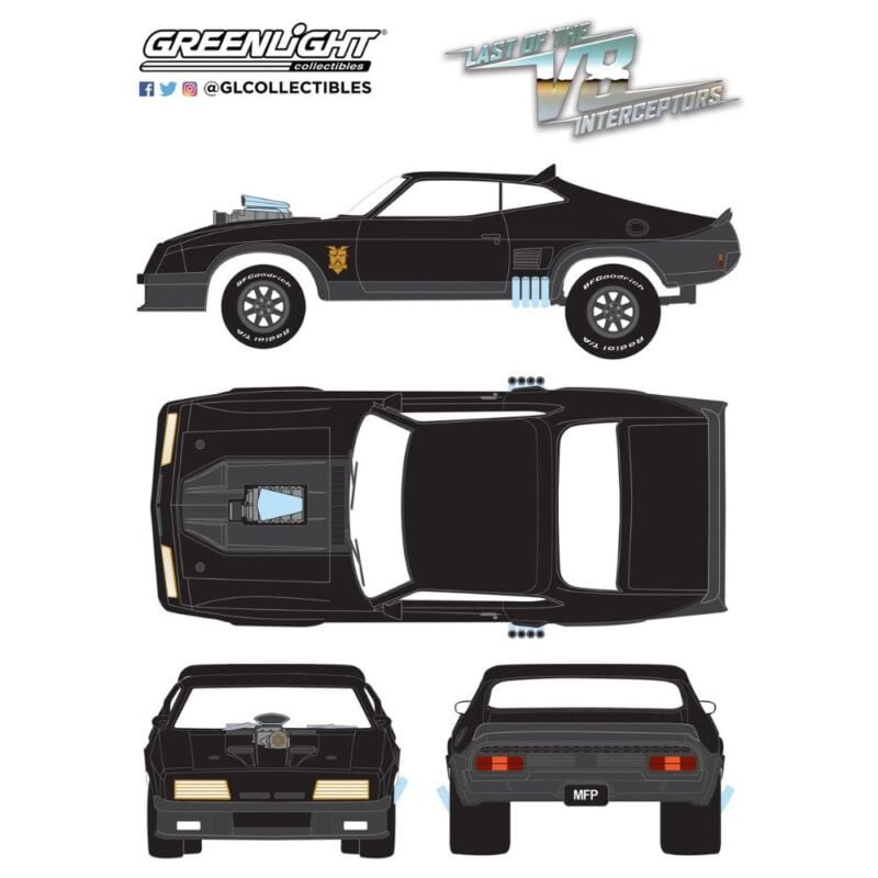 Ilustración coche Ford Falcon XB V8 1979 Interceptor negro de la película Mad Max Greenlight