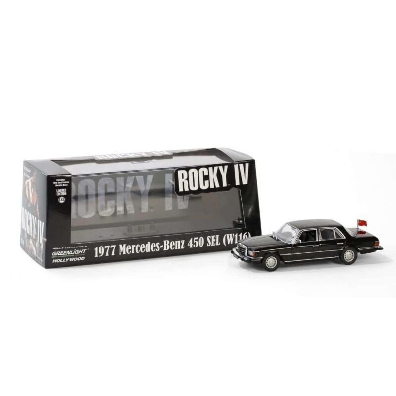 Miniatura coche Mercedes-Benz 450 SEL 4.5 - W116 1977 película Rocky 4 a escala 1/43 Greenlight