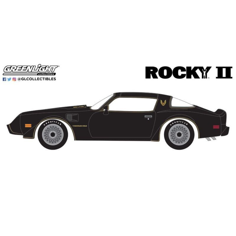 Ilustración Pontiac Firebird Trans Am 1979 negro película Rocky 2 Greenlight