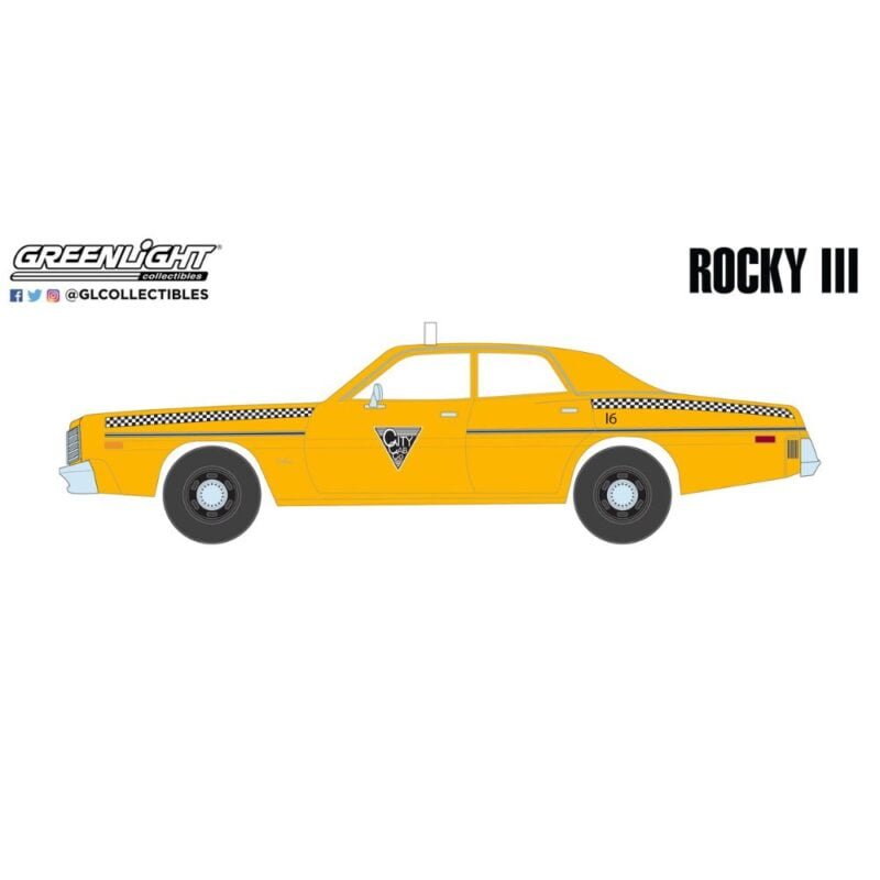 Ilustración coche Dodge Monaco - City Cab Co amarillo película Rocky 3 Greenlight