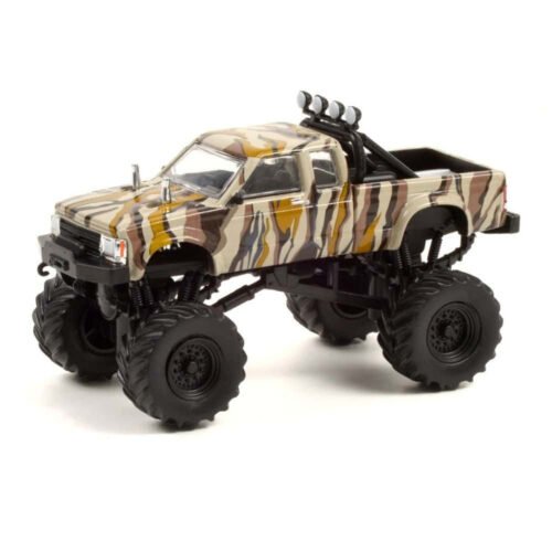 Miniatura camioneta todoterreno Monster Truck camuflaje Chevrolet S-10 Cabina Doble de la película Ace Ventura: Operación África a escala 1/64 Greenlight