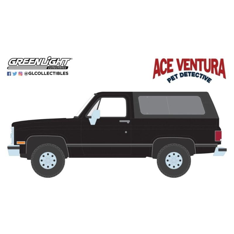 Ilustración coche camioneta negra Chevrolet Blazer 1989 de la película Ace Ventura: Detective de mascotas Greenlight