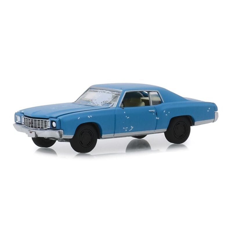 Miniatura coche azul Chevrolet Montecarlo 1972 de la película Ace Ventura: Detective de mascotas a escala 1/64 Greenlight