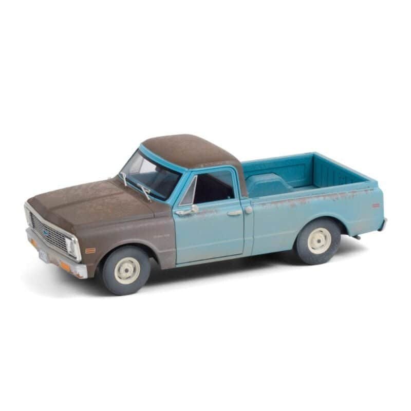 Miniatura camioneta desgastada azul y marrón Chevrolet C-10 1971 de la película Independence Day a escala 1/24 Greenlight