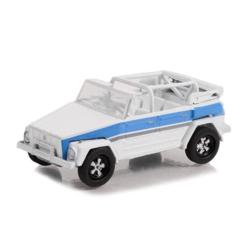 Miniatura coche descapotable blanco con raya azul Volkswagen "The Thing" (Type 181) 1974 de la serie La casa de empeños a escala 1/64 Greenlight