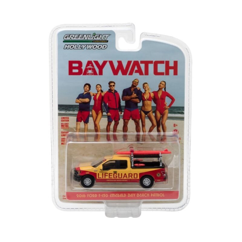 Miniatura coche camioneta Ford F-150 2016 de la película Los Vigilantes de la Playa a escala 1/64 Greenlight en blister sellado