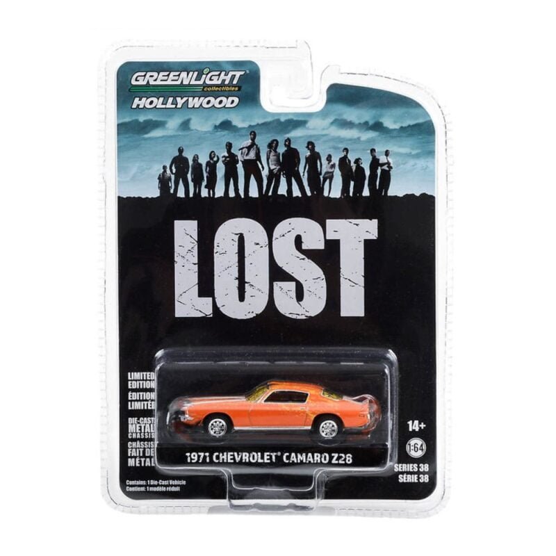 Miniatura coche Chevrolet Camaro Z28 naranja de la serie Lost a escala 1/64 Greenlight en bistre sellado