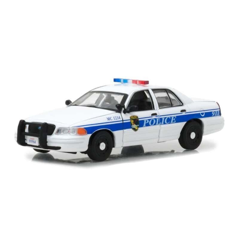 Miniatura coche de policía blanco Ford Crown Victoria Police Interceptor de la serie MacGyver a escala 1/43 Greenlight