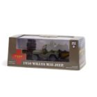 Miniatura coche todoterreno ejército verde militar Jeep Willys M38 1950 de la serie MASH a escala 1/43 Greenlight con urna transparente