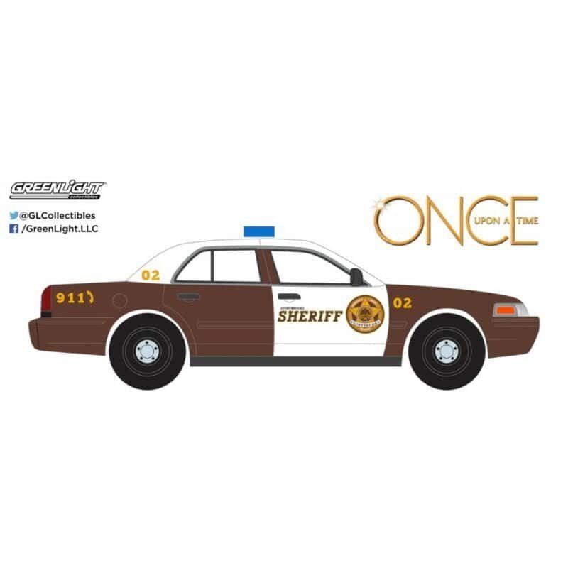 Ilustración coche de policía blanco y marrón Ford Crown Victoria Police Interceptor de la serie Érase una vez Greenlight