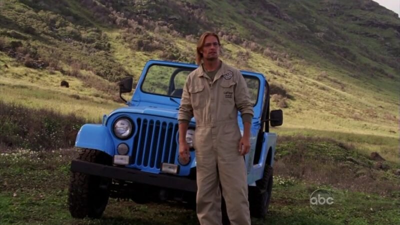 Fotograma Sawyer con todoterreno Jeep CJ-7 1977 azul de la serie Lost Greenlight