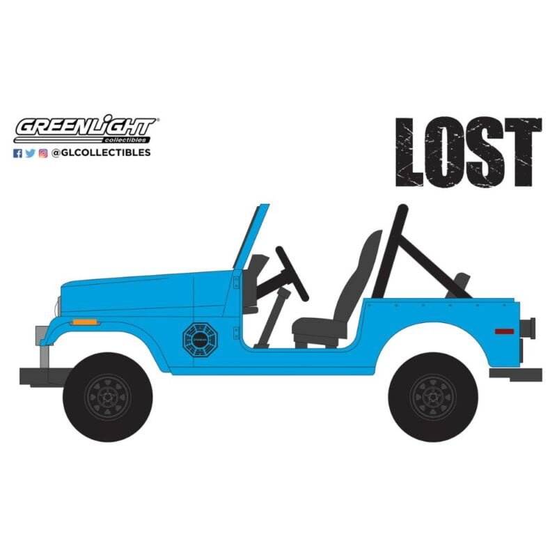 Ilustración coche todoterreno Jeep CJ-7 1977 azul de la serie Lost Greenlight