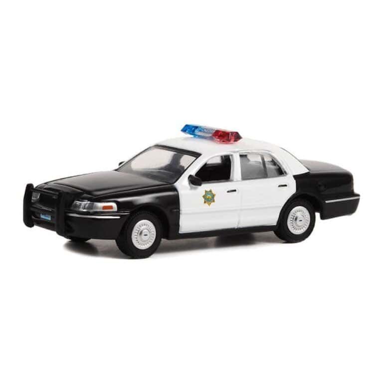 Miniatura coche de policía blanco y negro Ford Crown Victoria Interceptor de la serie Reno 911! a escala 1/64 Greenlight