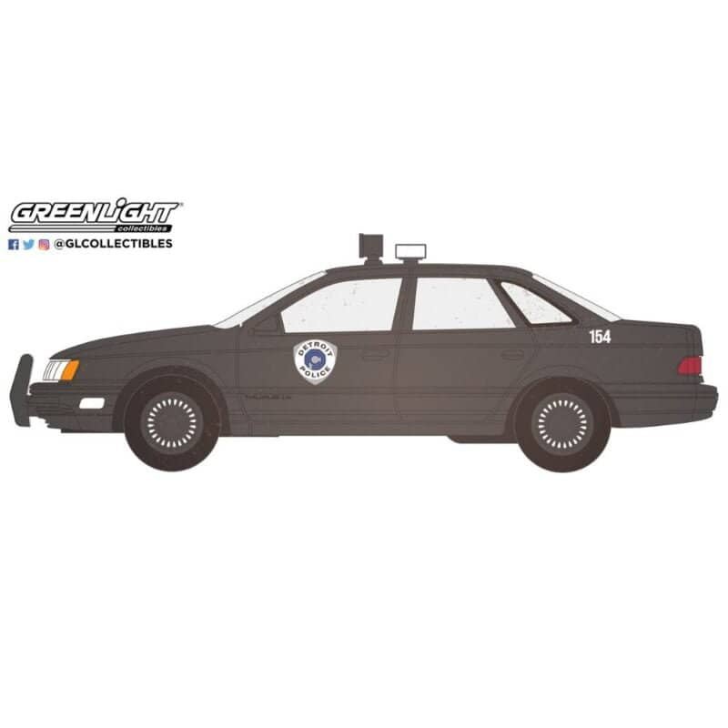 Ilustración coche Policía de Detroit Ford Taurus 1986 negro desgastado de la película RoboCop Greenlight