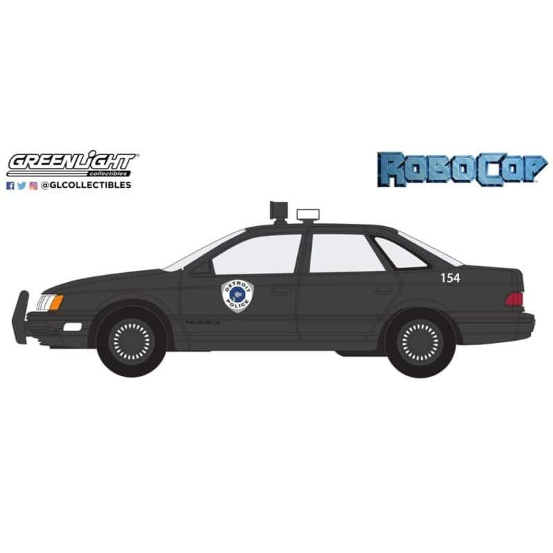 Ilustración coche Policía de Detroit Ford Taurus 1986 negro de la película RoboCop Greenlight