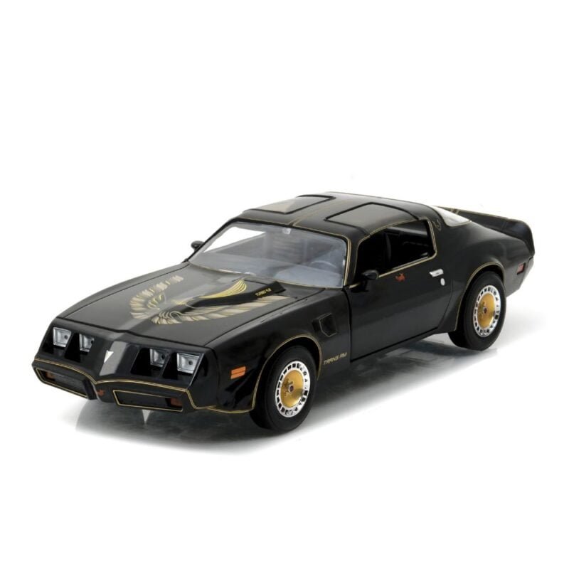 Miniatura coche Pontiac Trans Am 1980 negro con gráficos dorados de la película Smokey and the Bandit 2 a escala 1/24 Greenlight