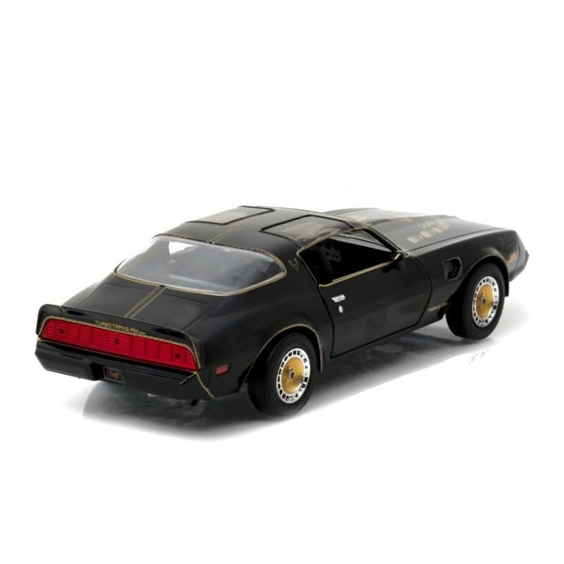 Miniatura coche Pontiac Trans Am 1980 negro con gráficos dorados de la película Smokey and the Bandit 2 a escala 1/24 Greenlight