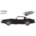 Ilustración coche Pontiac Trans Am 1977 negro con gráficos dorados de la película Smokey and the Bandit